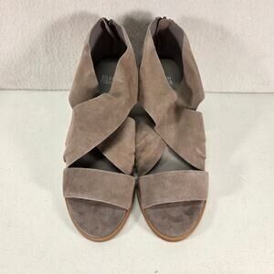 Eileen Fisher Suede Leather Crisscross Heeled Sandals Taupe Gray Womens 8 NWOT